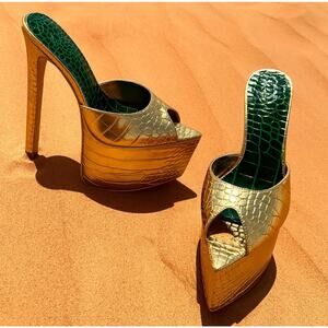 Gold and Green Platform Heels